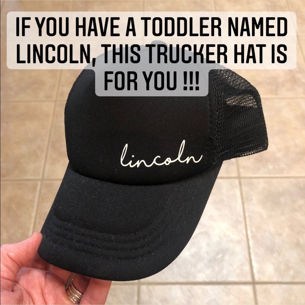 toddler/youth trucker hat with the name Lincoln